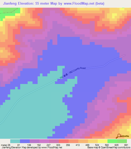 Jianfeng,China Elevation Map