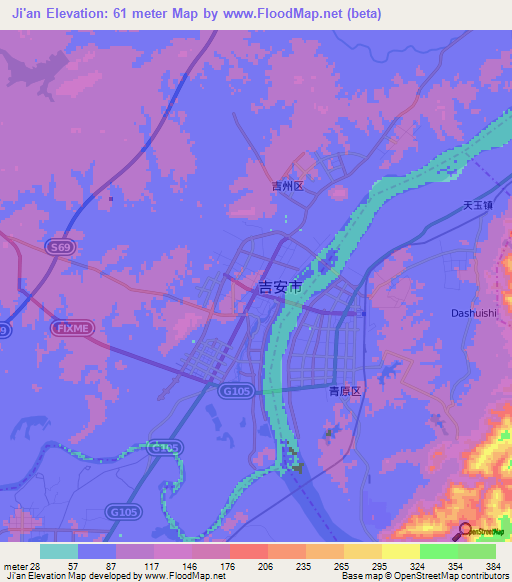Ji'an,China Elevation Map