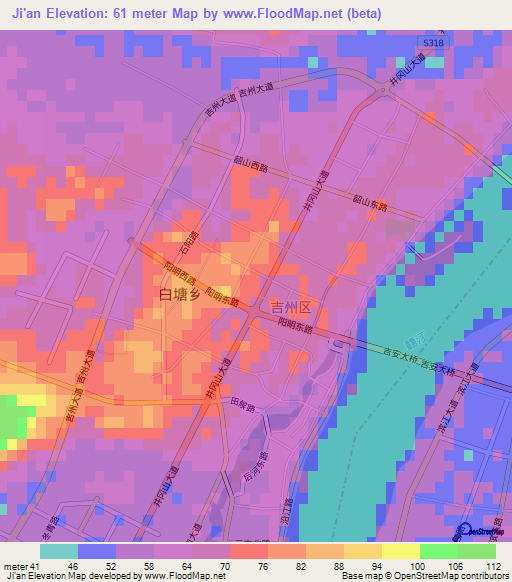Ji'an,China Elevation Map