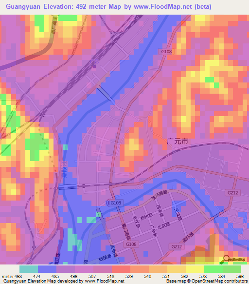 Guangyuan,China Elevation Map