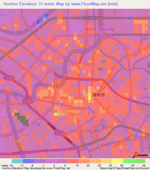 Huzhou,China Elevation Map
