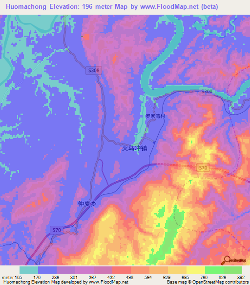 Huomachong,China Elevation Map