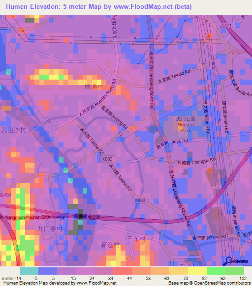 Humen,China Elevation Map