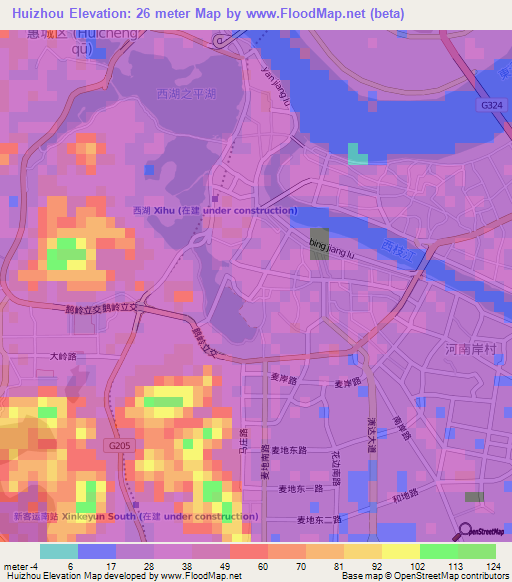 Huizhou,China Elevation Map