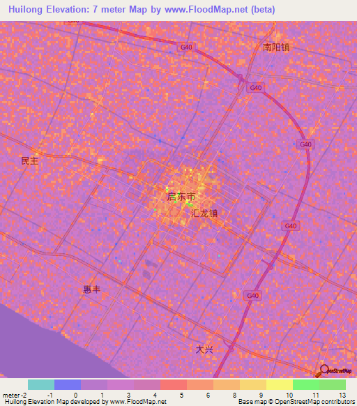 Huilong,China Elevation Map