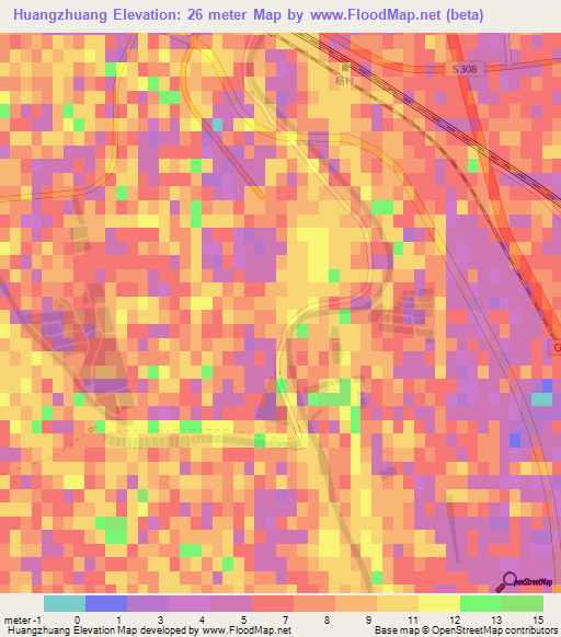 Huangzhuang,China Elevation Map