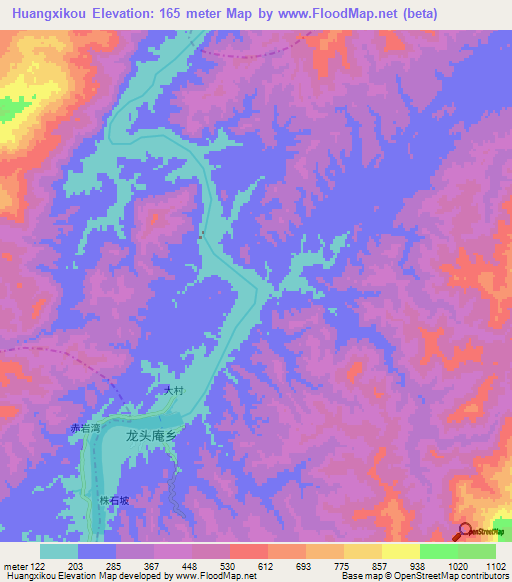 Huangxikou,China Elevation Map