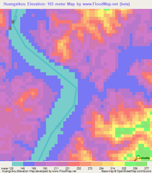 Huangxikou,China Elevation Map