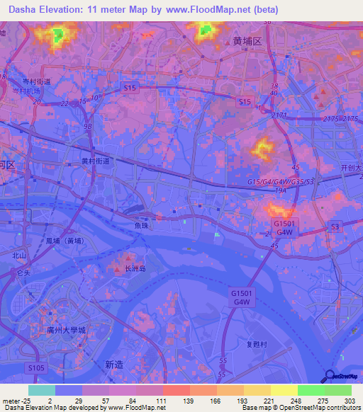 Dasha,China Elevation Map