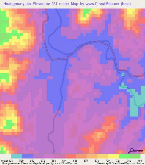 Huangmaoyuan,China Elevation Map