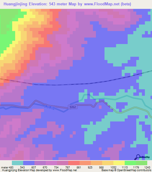 Huangjinjing,China Elevation Map