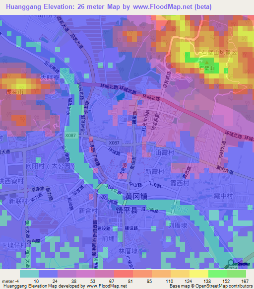 Huanggang,China Elevation Map