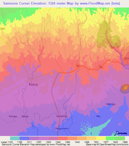 Samsons Corner,Kenya Elevation Map