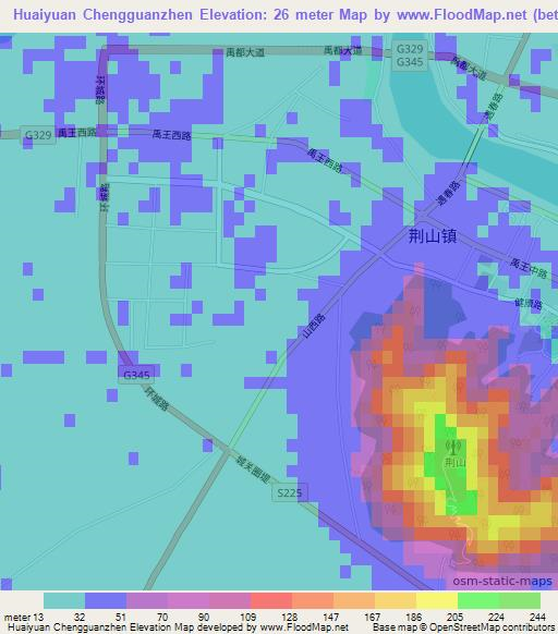 Huaiyuan Chengguanzhen,China Elevation Map