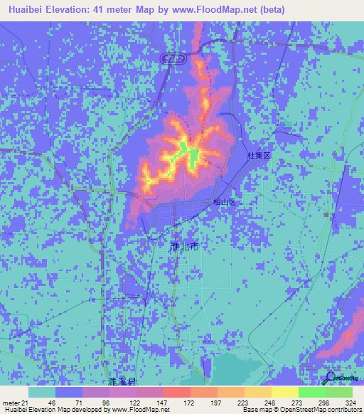 Huaibei,China Elevation Map