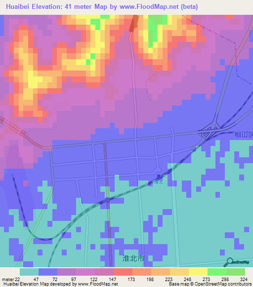 Huaibei,China Elevation Map