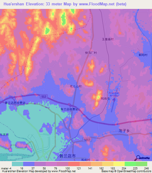 Hua'ershan,China Elevation Map