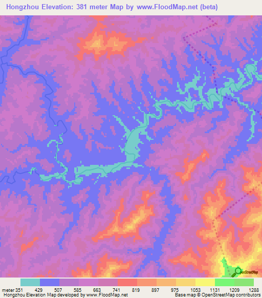 Hongzhou,China Elevation Map