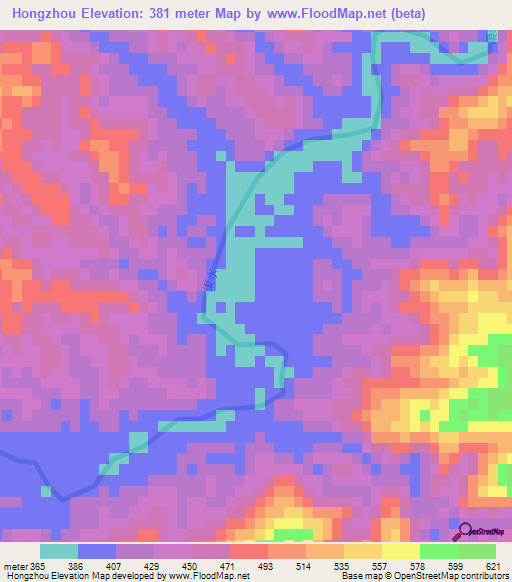 Hongzhou,China Elevation Map