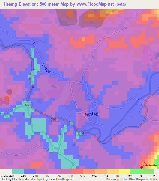 Hetang,China Elevation Map