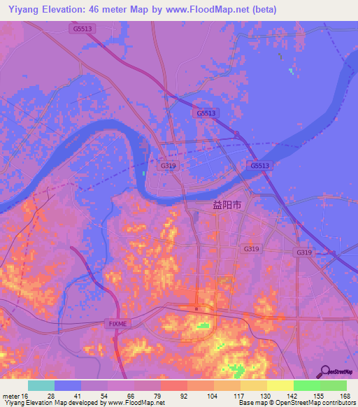 Yiyang,China Elevation Map