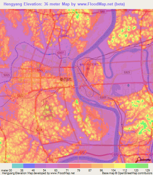 Hengyang,China Elevation Map