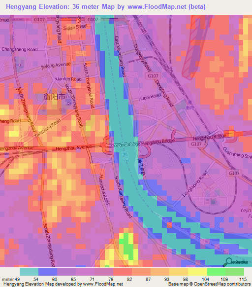 Hengyang,China Elevation Map