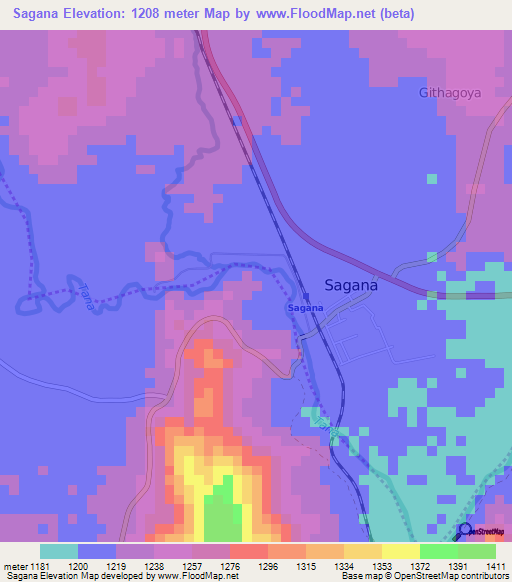 Sagana,Kenya Elevation Map