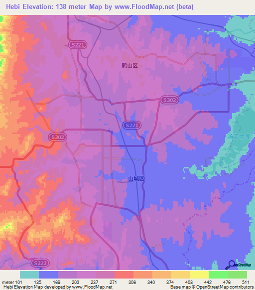 Hebi,China Elevation Map