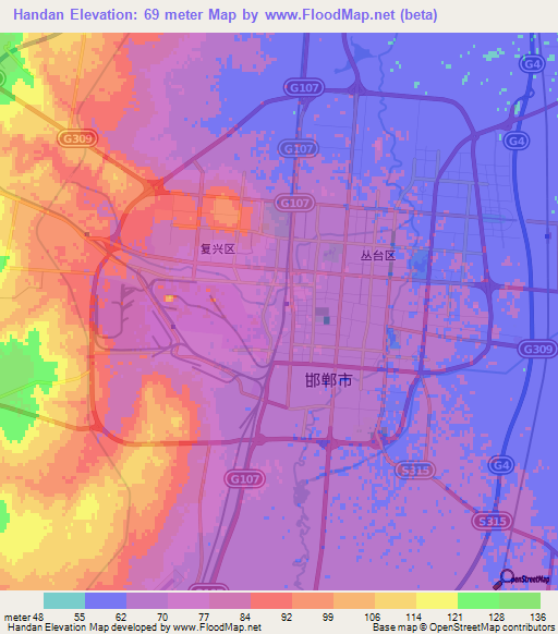 Handan,China Elevation Map
