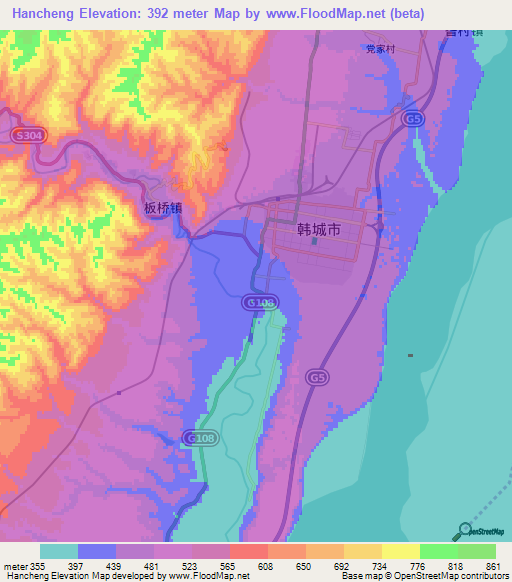 Hancheng,China Elevation Map