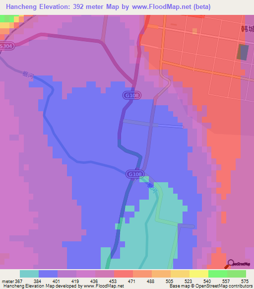 Hancheng,China Elevation Map