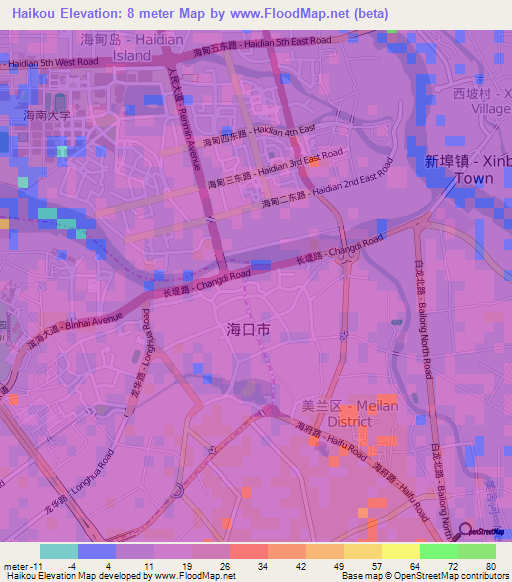 Haikou,China Elevation Map