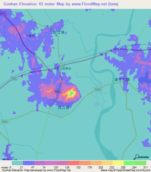 Gushan,China Elevation Map