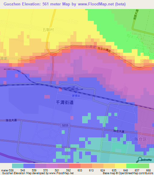 Guozhen,China Elevation Map