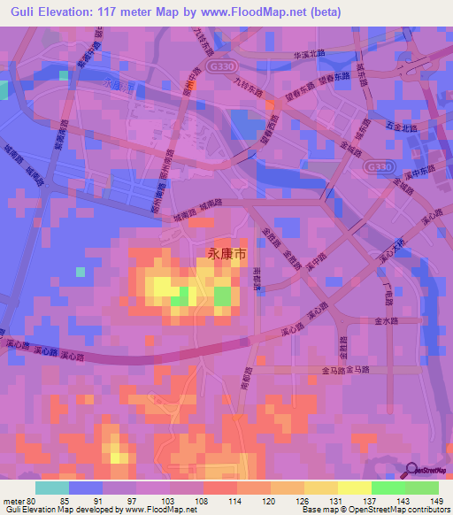 Guli,China Elevation Map
