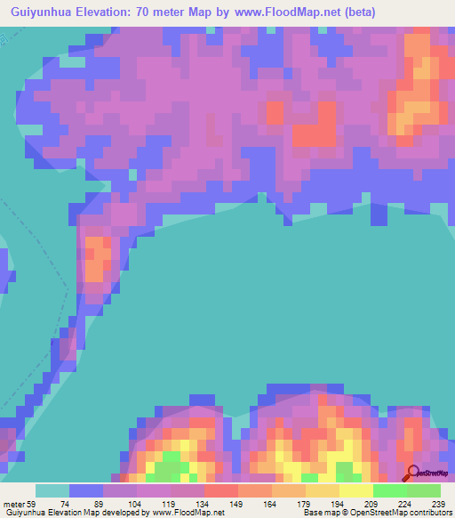 Guiyunhua,China Elevation Map
