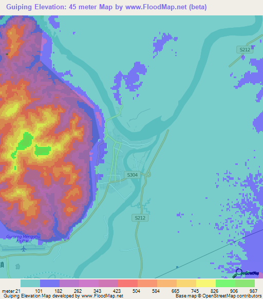 Guiping,China Elevation Map