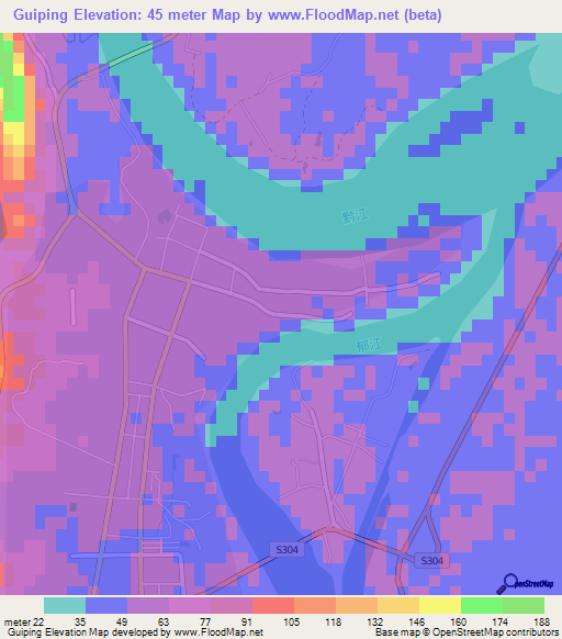 Guiping,China Elevation Map