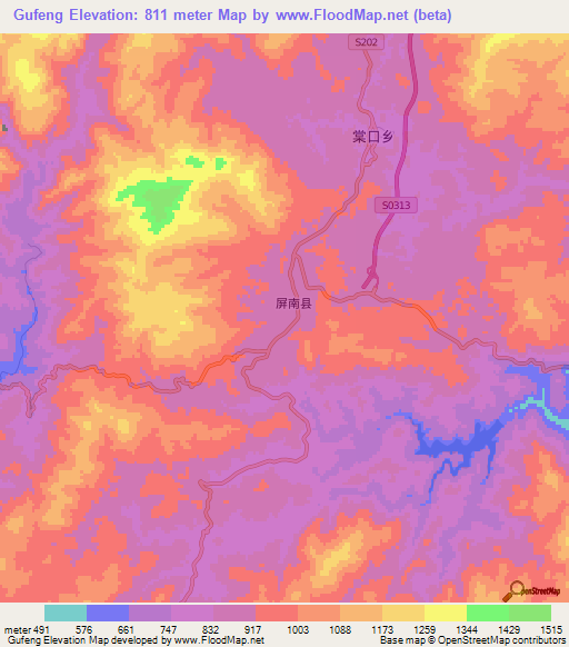 Gufeng,China Elevation Map