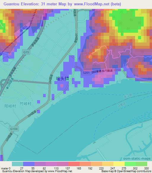 Guantou,China Elevation Map