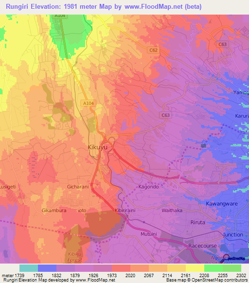Rungiri,Kenya Elevation Map