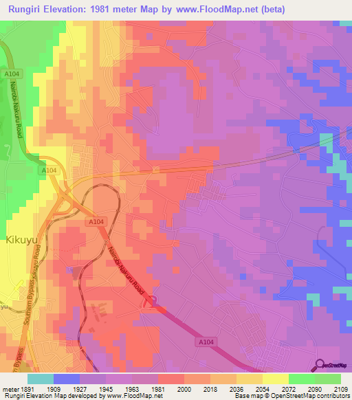 Rungiri,Kenya Elevation Map