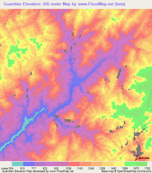 Guandian,China Elevation Map