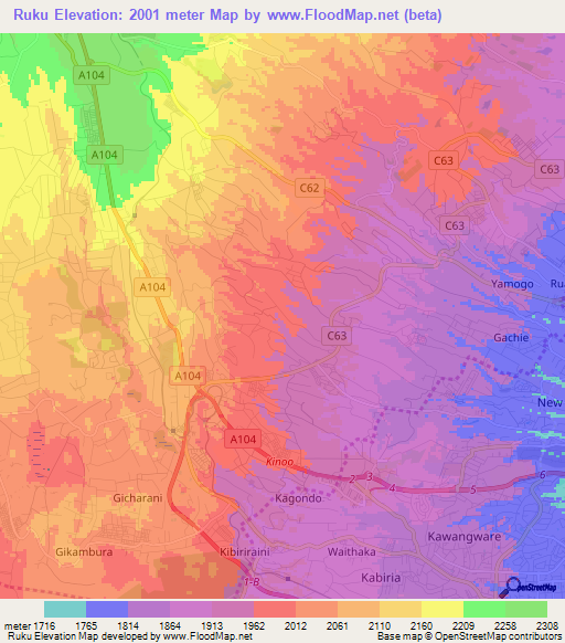 Ruku,Kenya Elevation Map