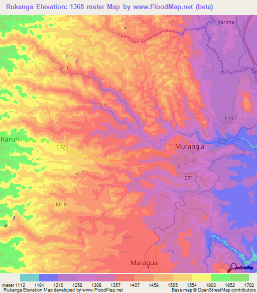 Rukanga,Kenya Elevation Map