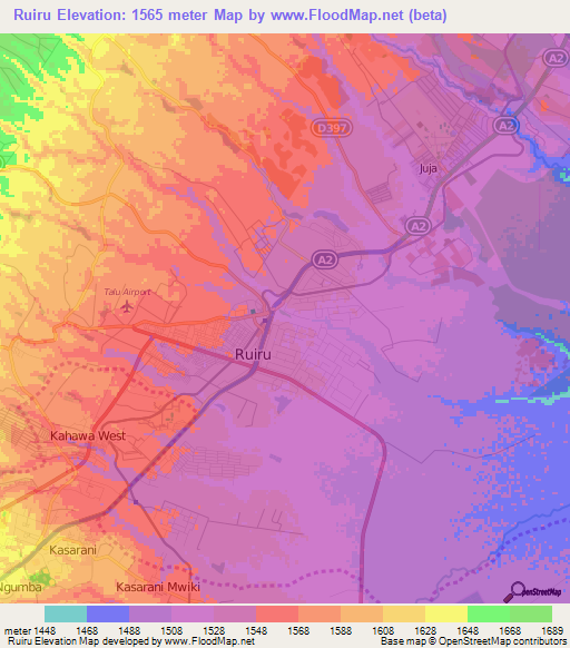 Ruiru,Kenya Elevation Map