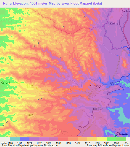 Ruiru,Kenya Elevation Map