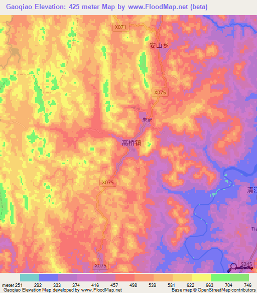 Gaoqiao,China Elevation Map
