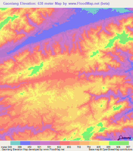 Gaoniang,China Elevation Map